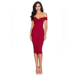 Nookie Dolly Midi Dress Bodycon Off Shoulder Ruby Red XS